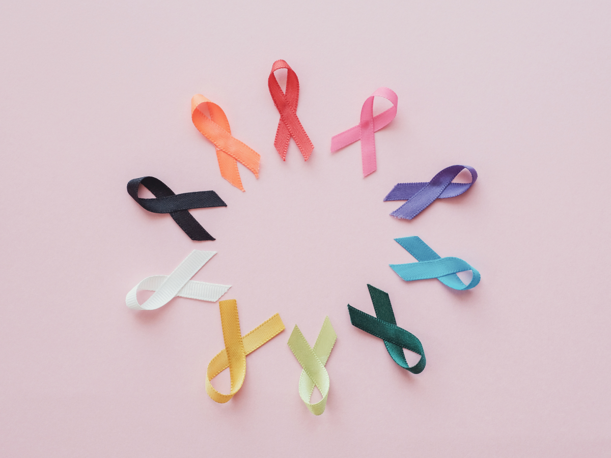 A collection of different colored ribbons representing different disabilities arranged in a circle