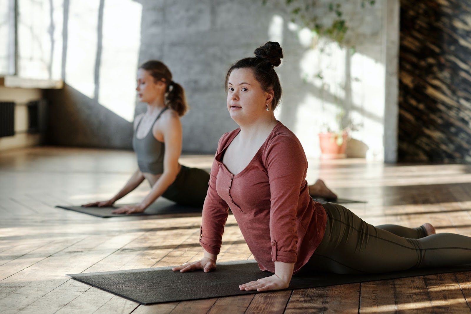 A woman does yoga